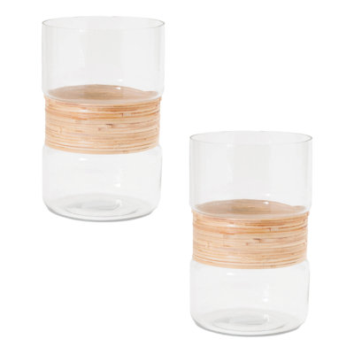 Glass Candle Holder with Bamboo Accent