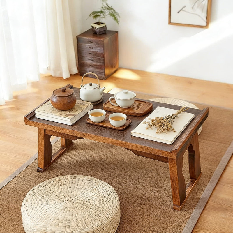 Table pliante en bois pour bureau d'ordinateur portable et plateau de lit, table de plancher portative multifonctionnelle pour le travail, la salle à manger et la méditation