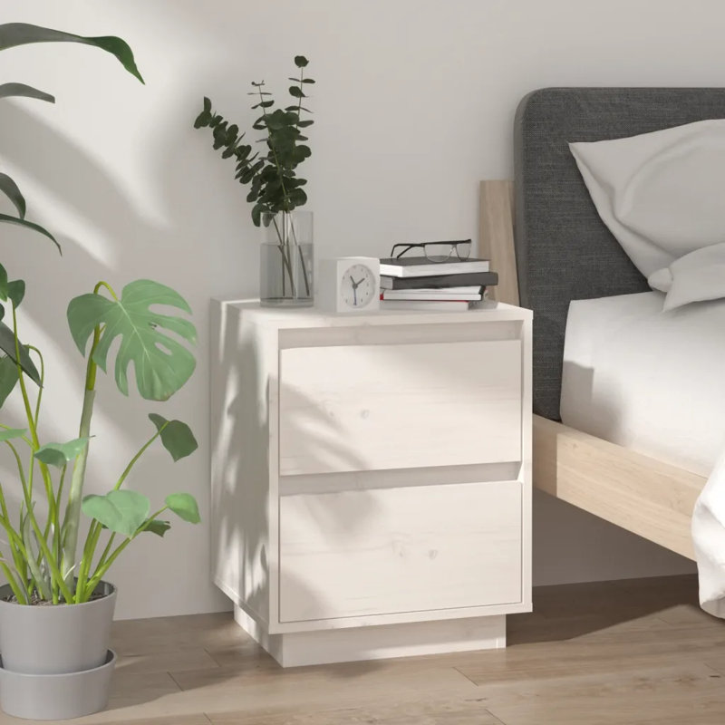 Garrell 40cm W Solid Wood Bedside Table, White, 1