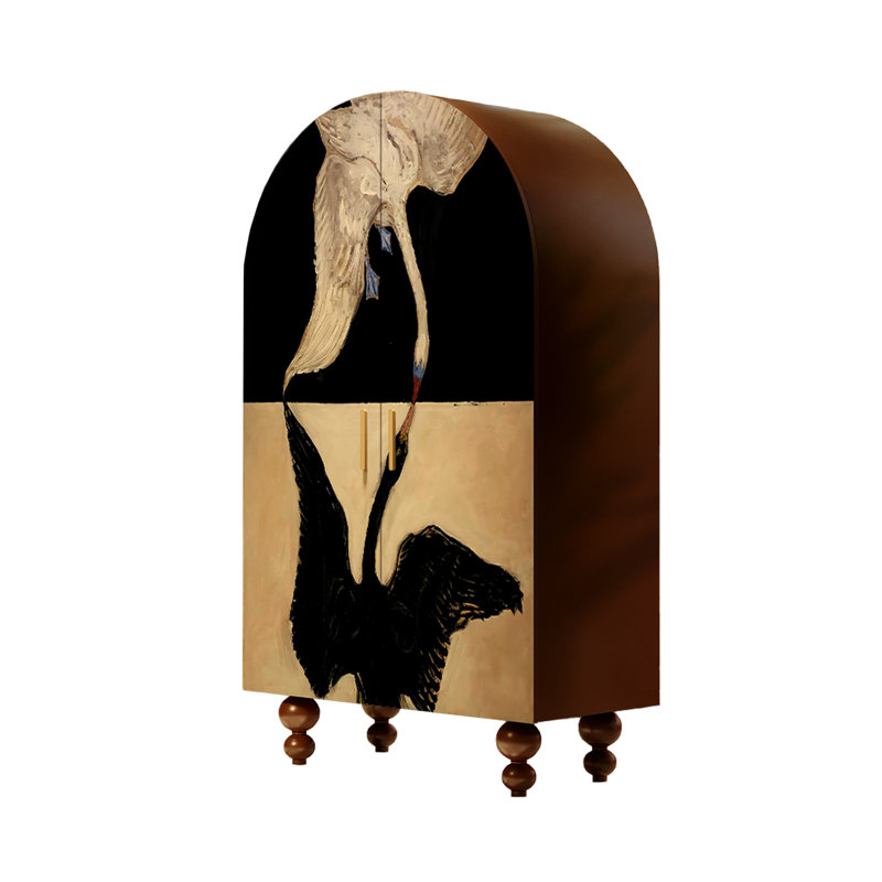 Light Luxury Arched Two-Door Wardrobe, Walnut/Multicolor