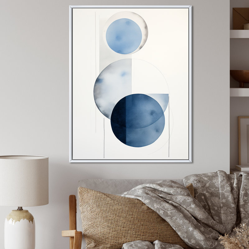 Circular Simplicity aquarelle en bleu rétro I - impressions d'art géométriques modernes, 40" H x 30" W, Cadre photo argenté