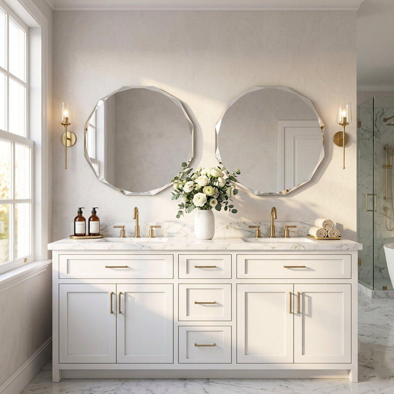 Beveled Frameless Round  Wall Mirror Bathroom Vanity Mirror, 24" x 24"