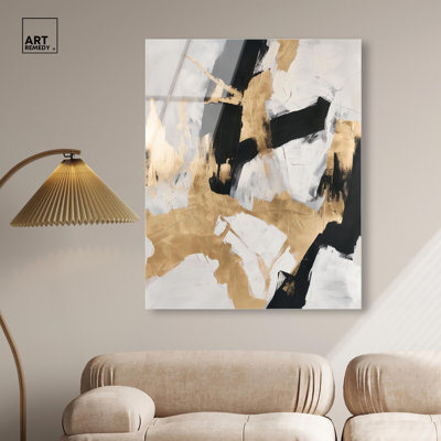 Art mural abstrait en verre acrylique sans cadre Cracked Gilt I par Art Remedy, prêt à accrocher, 36 x 45