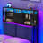 Headboard with 3-Tier Storage Shelves, Velvet Upholstered Headboard with Outlet, 2 USB Ports & LED Light, Headboards Full Size Bed with Two Fabric Drawers, Black and Dark Gray-68430940-68430943
