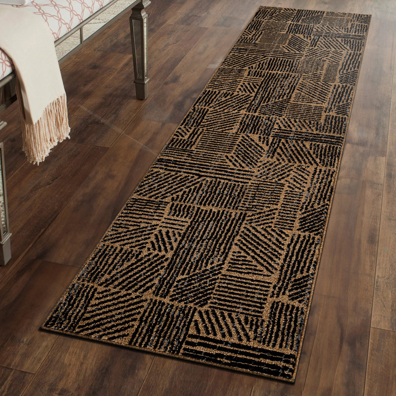 Rambo Geometric Black/Ivory Area Rug, Runner 2' x 7', Jute