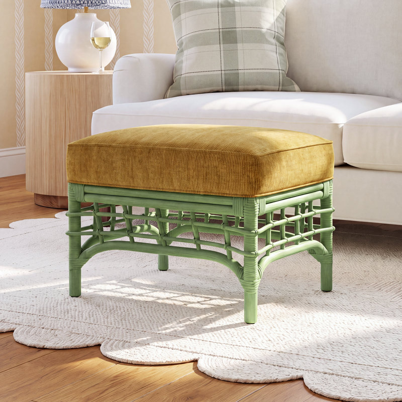 Bridgehampton Ottoman, Ocean, Yellow Chenille/Velvet Solid; 0809-33