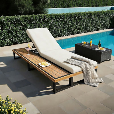 Outdoor Chaise Lounge Chair With 5-position Adjustable Backrest, Reclining With Cushion, Patio Lounger,beige