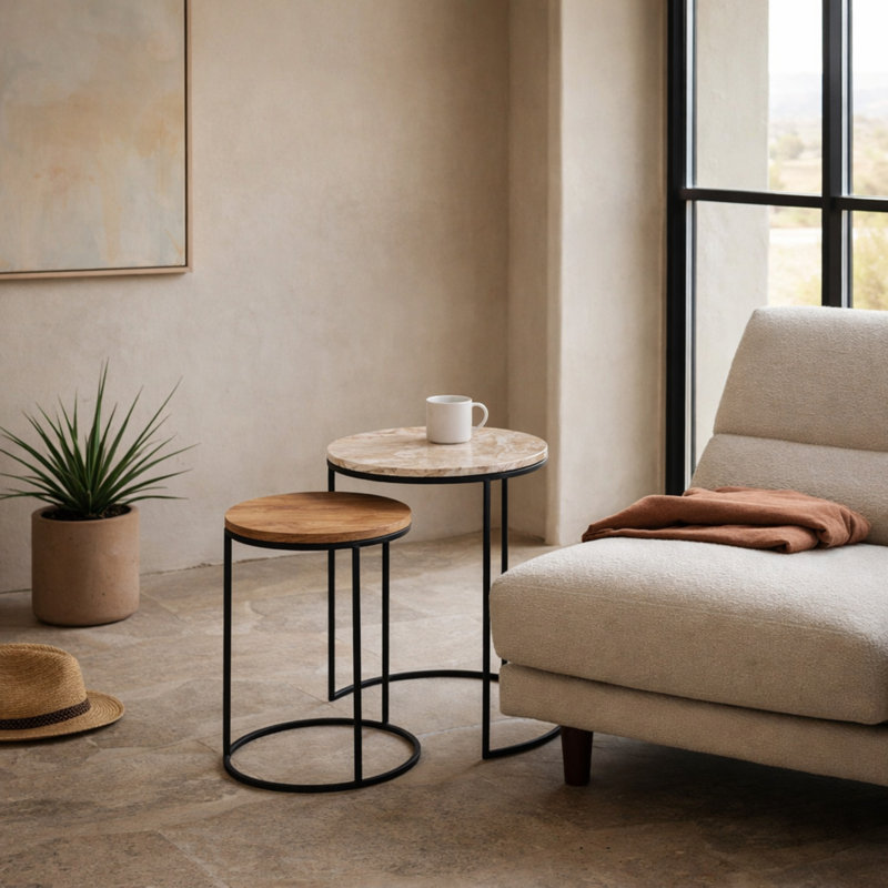 Table de bout Khatuna, Beige Capri / brun