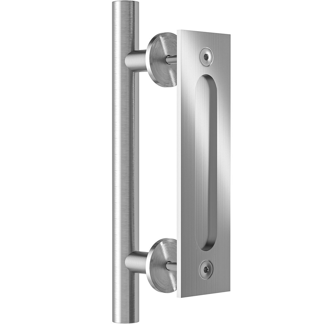 Stainless Steel Heavy Duty Sliding Barn Door Handle, Sliding Door Handle, Pull And Flush Hardware Set (Round) Watchmen