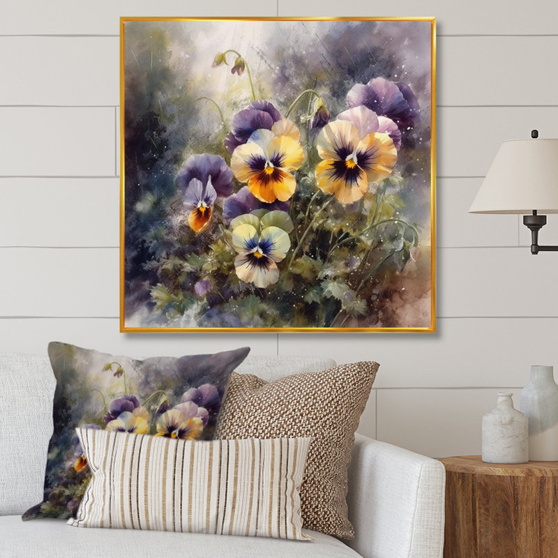 Pétunias en fleurs jaunes - impression, H 16 po x l 16 po x P 1 po, Cadre flottant doré