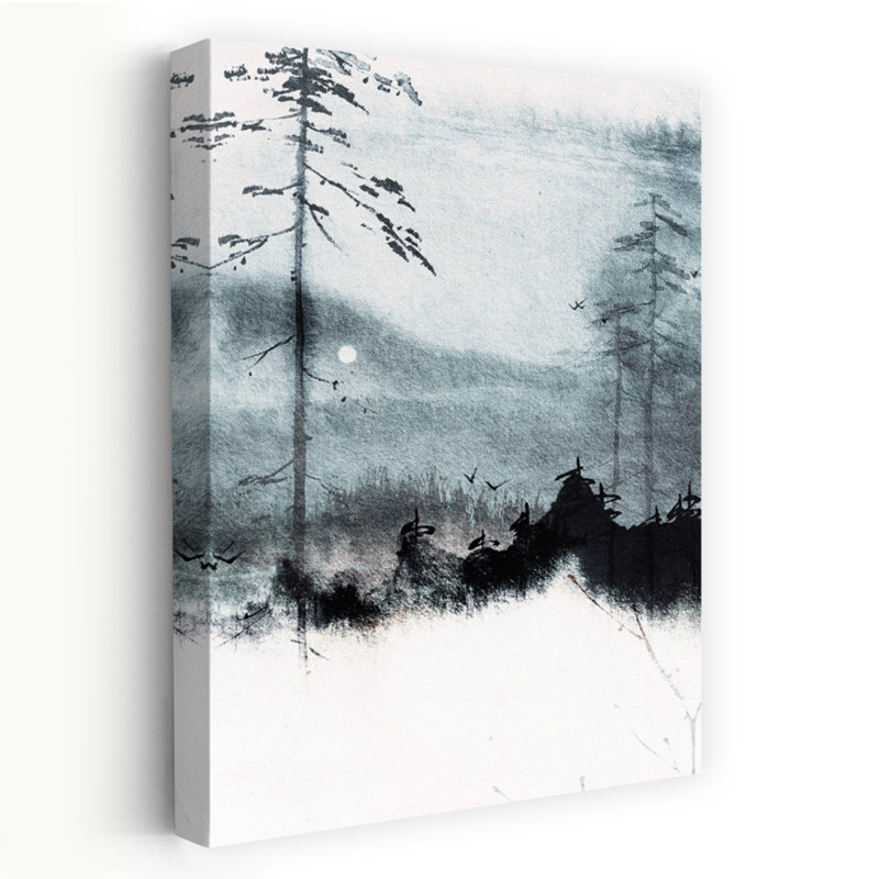Contemporary Art Minimalist Peaceful Serene Bird Forest Landscape Wall Art by Treechild - Wrapped Canvas Print