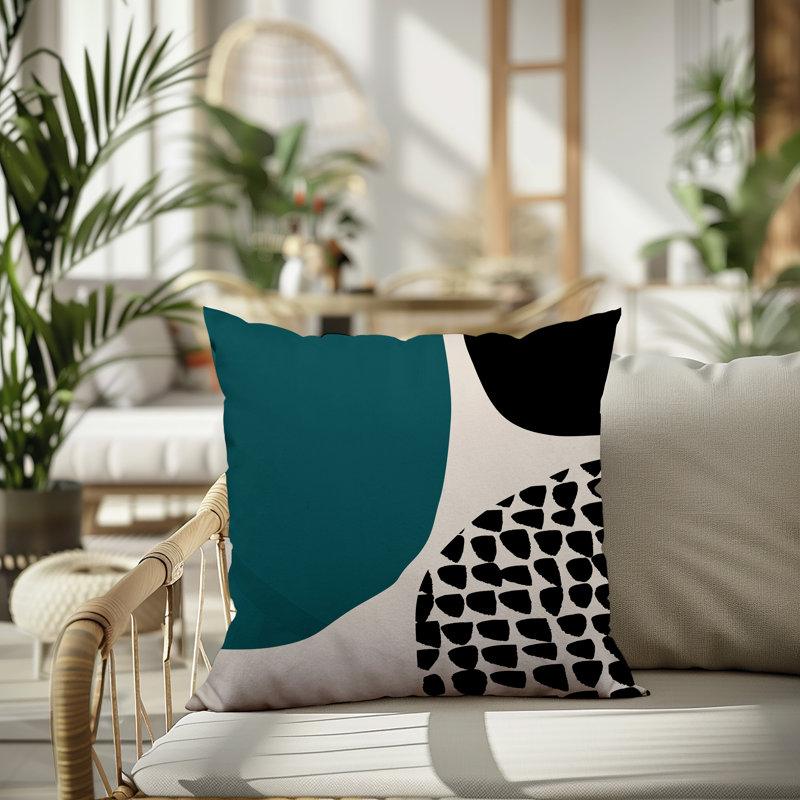 Coussin carré intérieur / extérieur pia, H 19 po x l 19 po, Émeraude / noir / blanc cassé