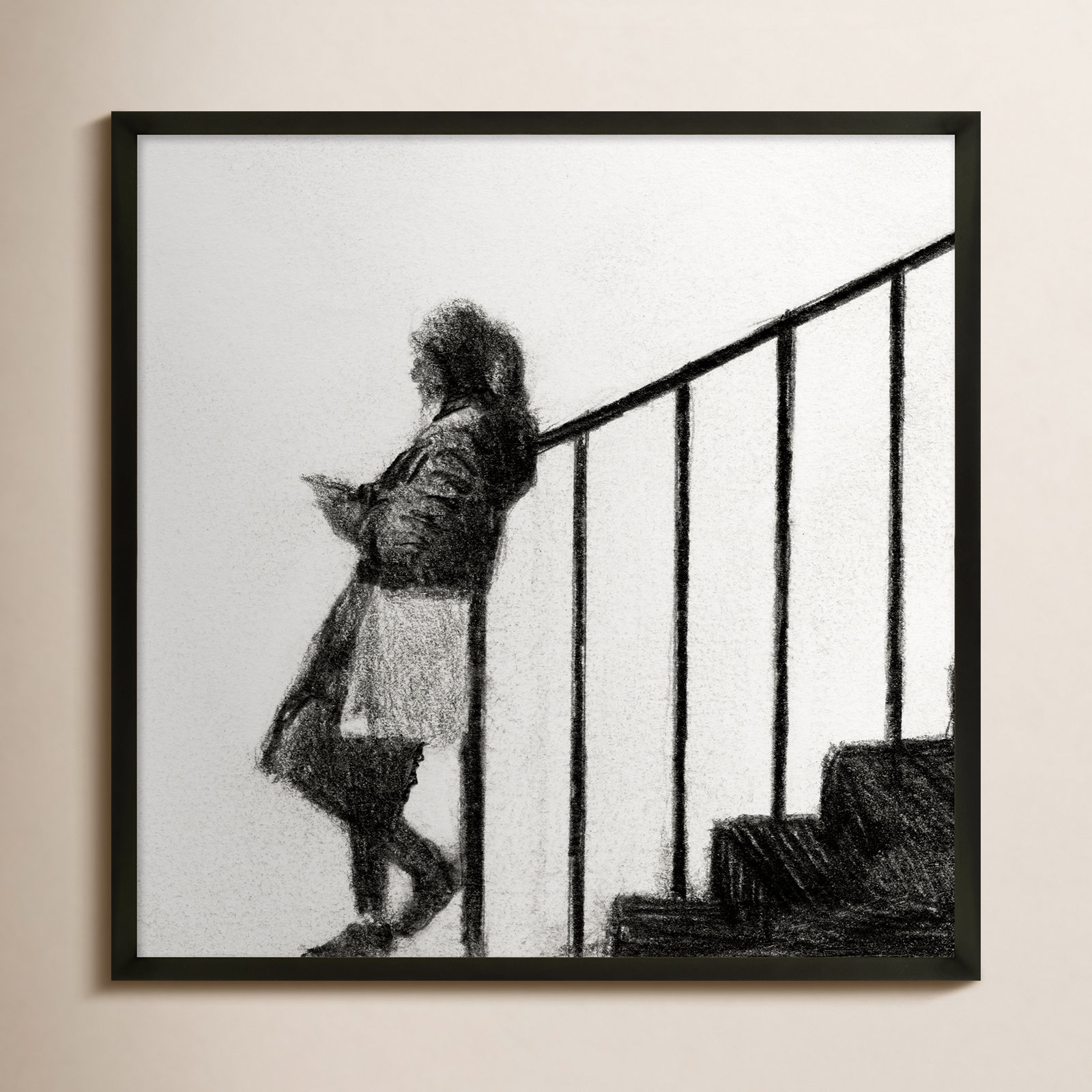 Waiting by Simon Schneiderman, Black Wood, 16" H x 16" W x 1.25" D