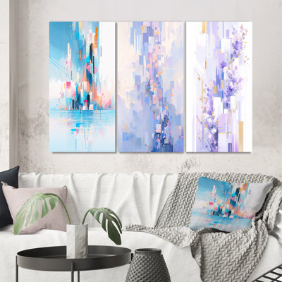 «Teal Peach Interlocking Perspectives», 3 pièces sur toile