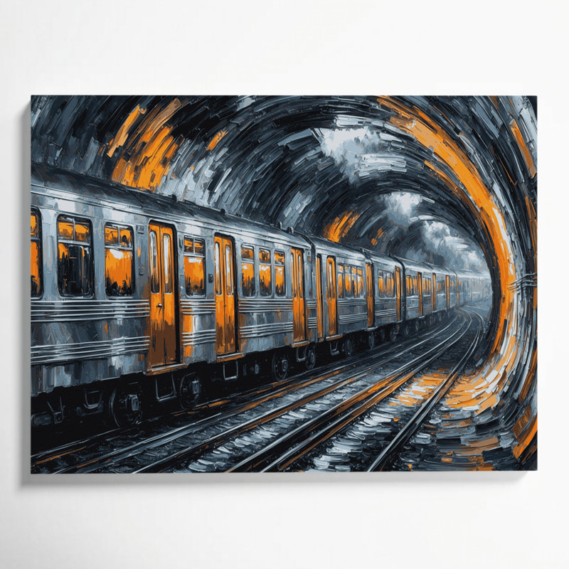 «Transport Subway and metro train art», art mural sur toile grise, H 20 po x l 30 po