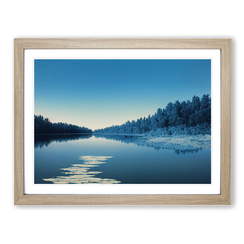 XH1022-10183X Winter Forest Lake - Single Picture Frame Print, 25cm H x 34cm W x 2cm D, Oak