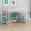 Lit mezzanine double avec escalier, structure de lit mezzanine en métal avec table de rangement basse et tablettes-2539921