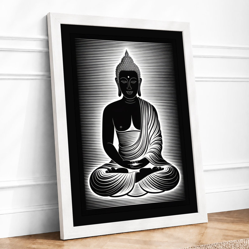 Meditative Buddha Japandi - Framed Print, A1 - 84.1 x 59.4 cm, White