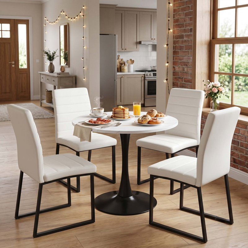 Ensemble repas compact compact avec quatre chaises pour petits espaces et cuisines modernes, Noir, noyer / noir, 5, Blanc