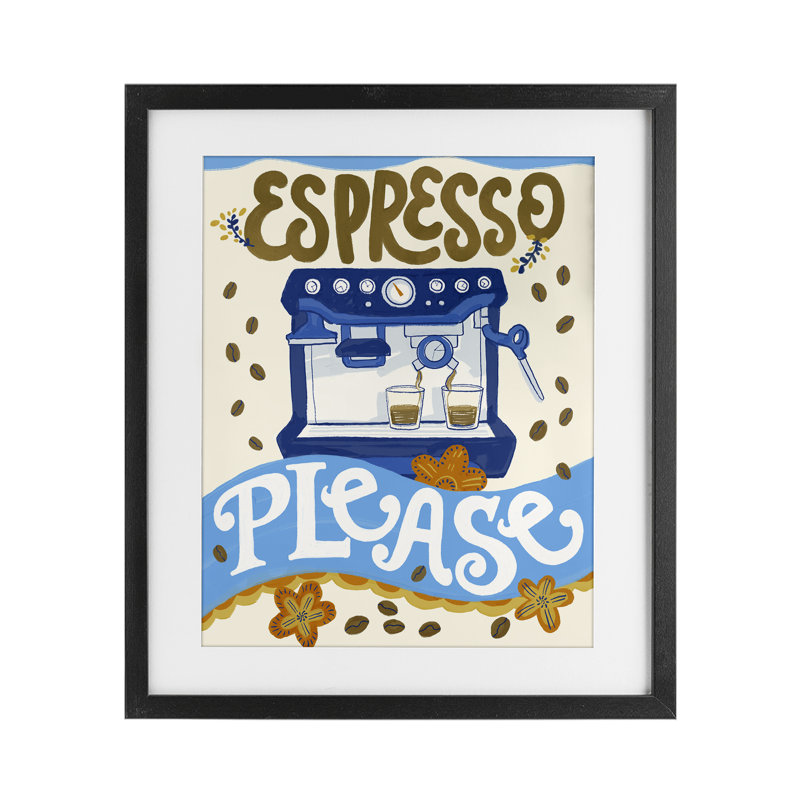 Haricot espresso «Veuillez fantaisiste», reproduction encadrée sous verre, conception de Connie Summers, Cadre noir minuit