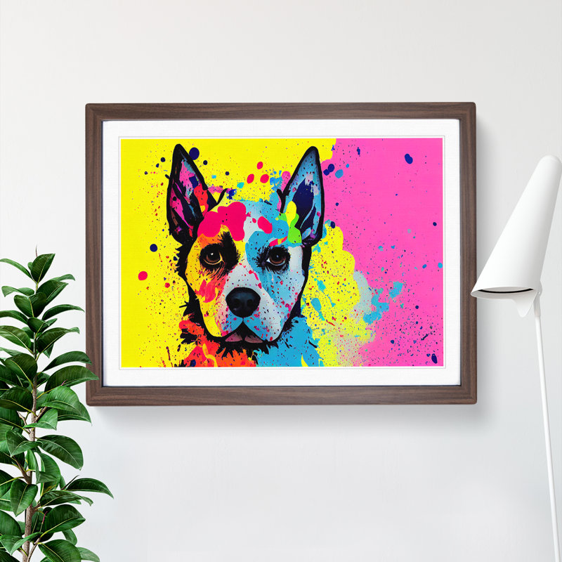 XH1022-6600X Dog Vol.4 Abstract - Single Picture Frame Painting, 25cm H x 34cm W x 2cm D, Walnut
