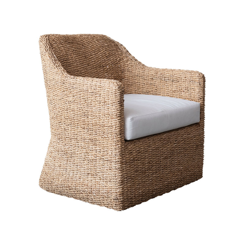 Seagrove Woven Water Hyacinth and Acacia Wood Chair with Cushion