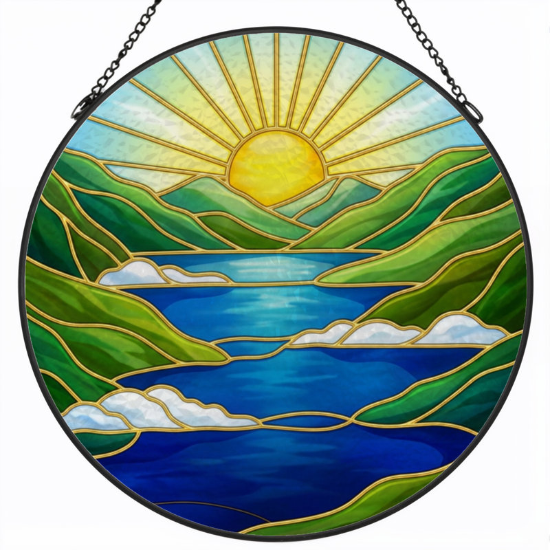 Panneau de vitrail paysage 7,8 "H Sunrise, H 7,8 po x l 7,8 po