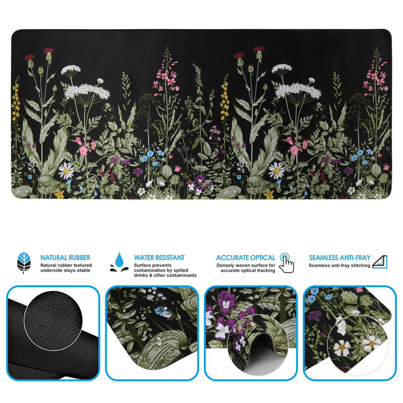 Large Mouse Pad For Desk, Computer Desk Mat, 3Pcs XXL Keyboard And Mouse Pad + Keyboard Wrist Rest, Desk Matt For Desktop, Easy Typing Pain Relief Ultra Thick Mousepad Keyboard Mat(Weeds)