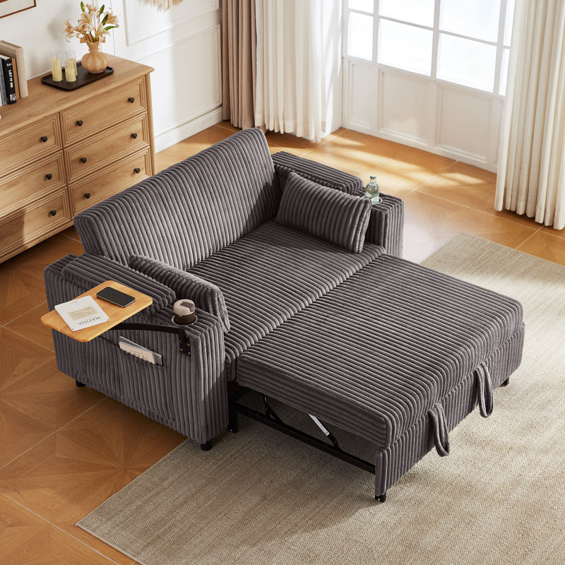 Canapé-lit-lit Clayton 58" avec dossier réglable, port USB, rangement, table d'appoint et porte-gobelets