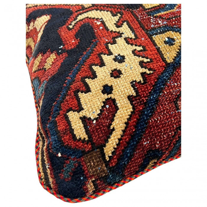 Wool Square Pillow Cover & Insert, Dark Red Geometic