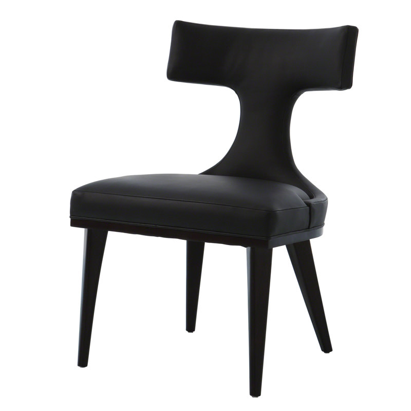 Anvil Back Dining Chair-Black Leather, Black Genuine Leather