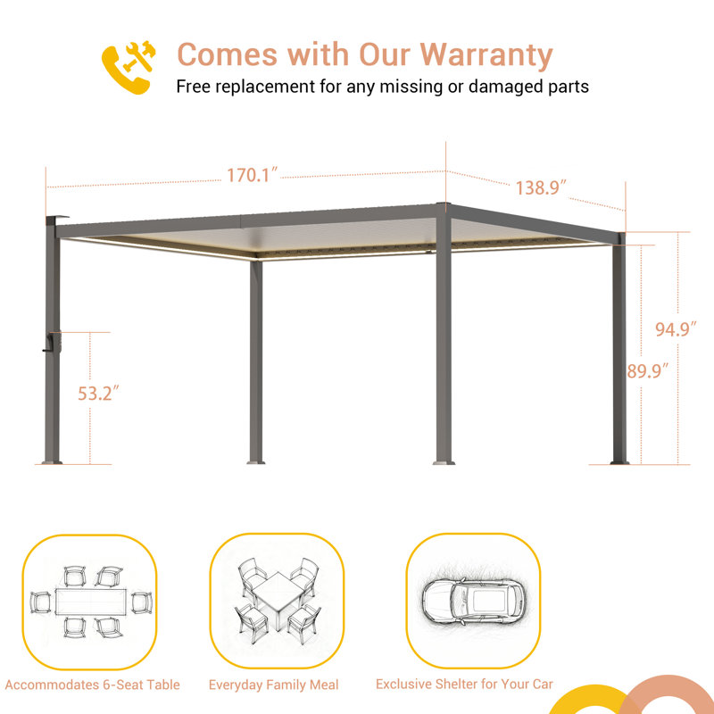 Pergola solaire à persiennes à DEL, pergola d'extérieur avec lumières à DEL et pergola en métal à toit rigide avec toit réglable