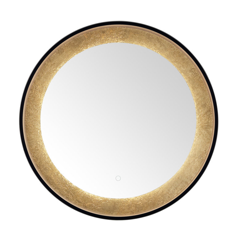 Ashelly Round Metal LED Wall Mirror, Gold/Black