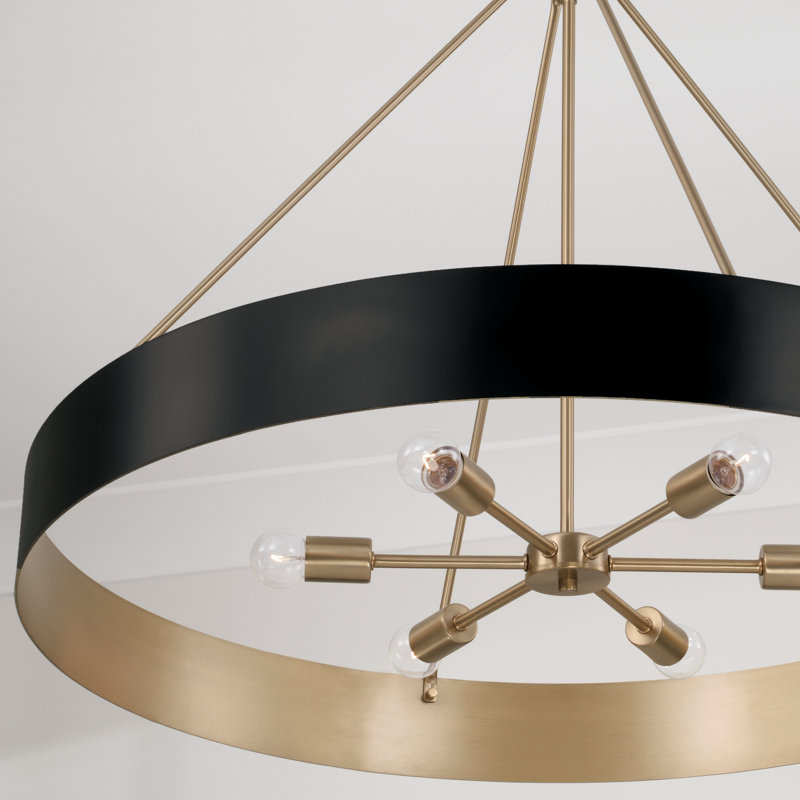 35.75"W x 27.25"H 6-Light Modern Circular Metal Chandelier, Matte Brass/Black
