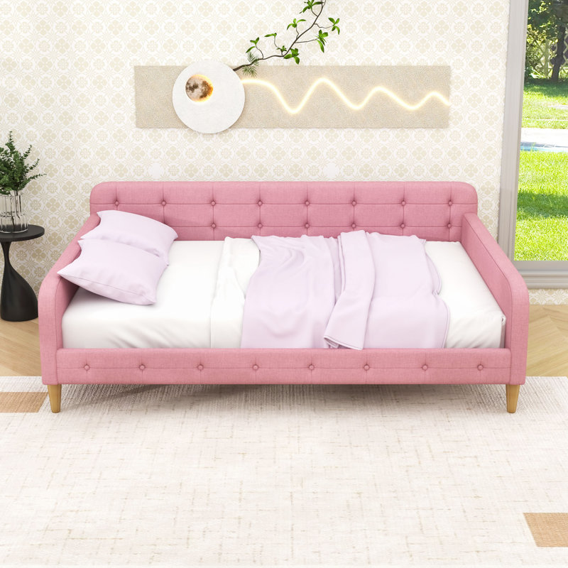 Upholstered Daybed with Button-Tufted Design, Pink, Queen