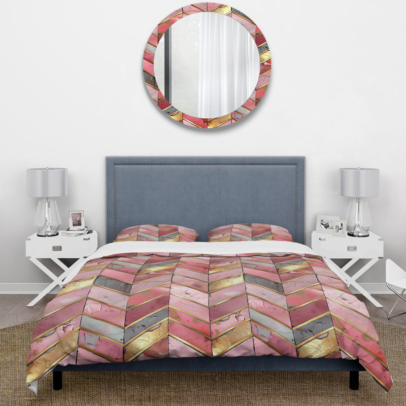 Ensemble de housse de couette Golden Chevron IX - Midcentury, Housse de couette très grand + 2 taies décorativ