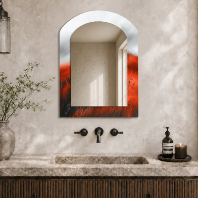 Miroir mural rouge Red Farmhouse - clôture en bois le long des champs d'automne, impression métallique