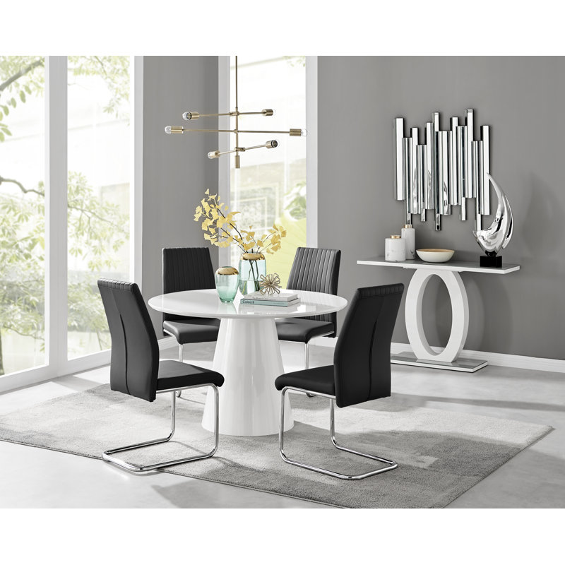 Eubanks 4 - Person Dining Set, White, Black