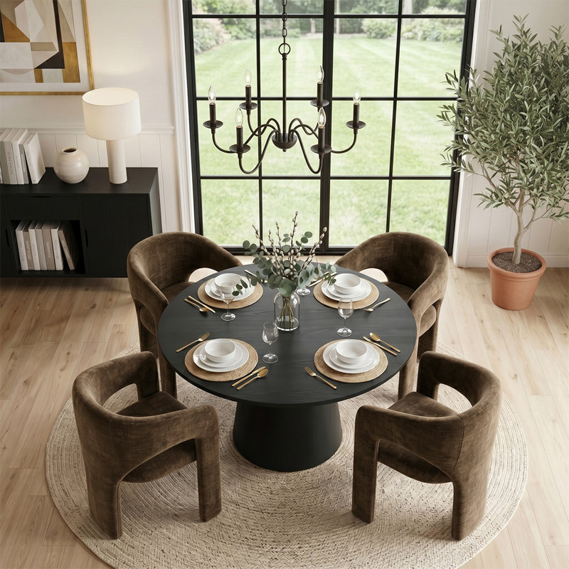 Ensemble de table de salle à manger 5 pièces pour 4 personnes avec chaises rembourrées en chenille, Chocolate Brown