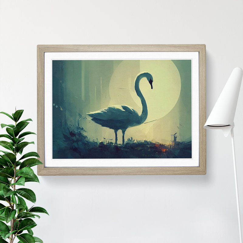 Swan Art Painting Vol.2 - Single Picture Frame Painting, 46cm H x 64cm W x 2cm D, Oak Framed