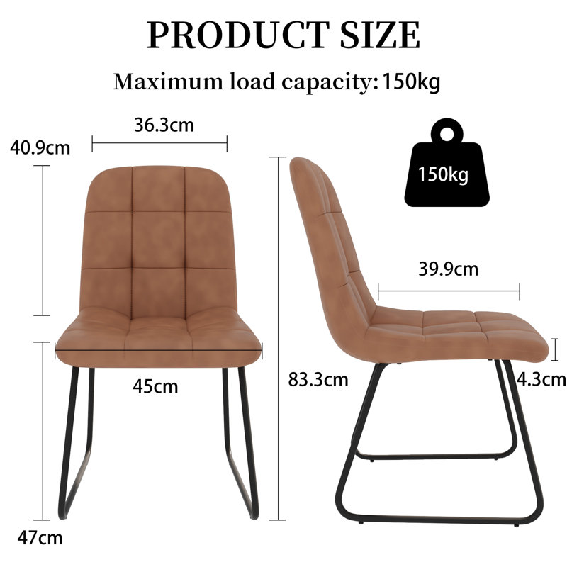 47cm H Tufted Upholstered Upholstered Back Side Chair in Brown, Brown