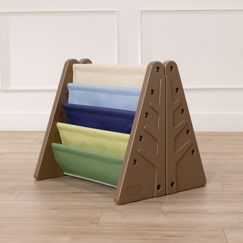 Earthtone 4-Shelf Kids Tree Book Display with Canvas Sleeves