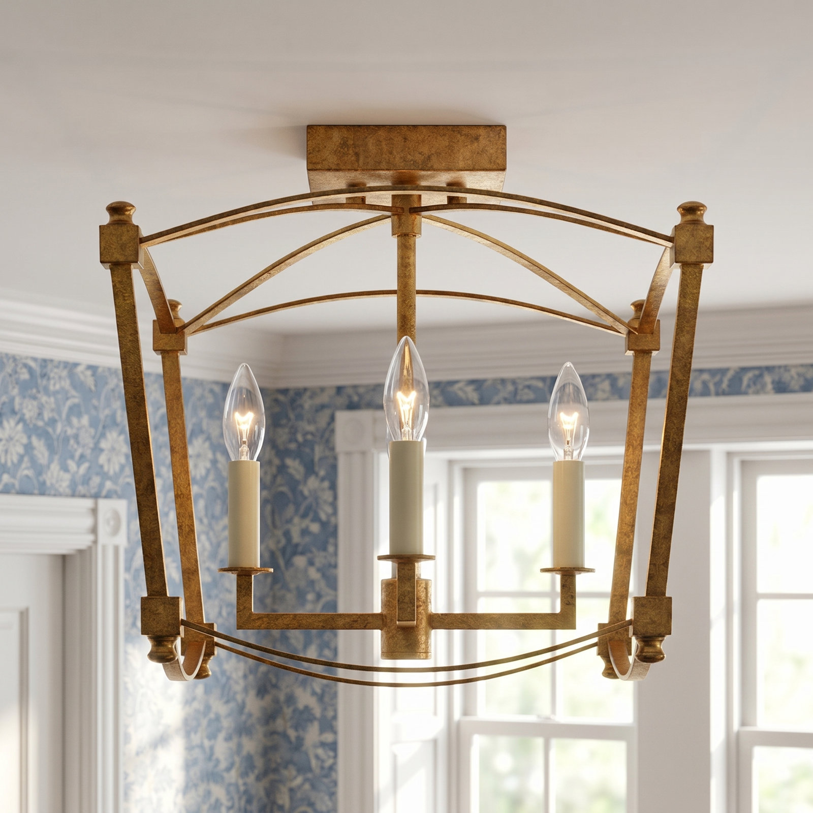 Olive 4-Light Semi Flush Mount, Antique Gild