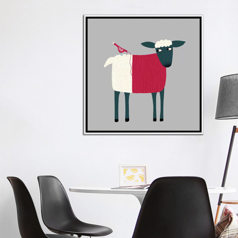 «Sheepish» par Nic Squirrell - impression, H 37 po x l 37 po x P 1,5 po, Pas de tapis, Toile blanche encadrée