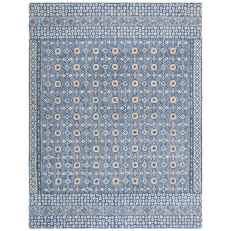 Mallisa Hand Tufted Wool/Cotton Geometric Rug in Blue, Rectangle 8' x 10'