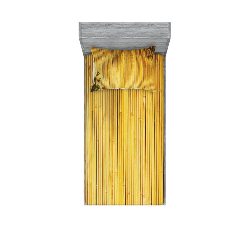 Drap-housse et coussin décoratif Ambesonne Forest - jaune moutarde, Ensemble de draps pour lit simple + 3 pièces supp