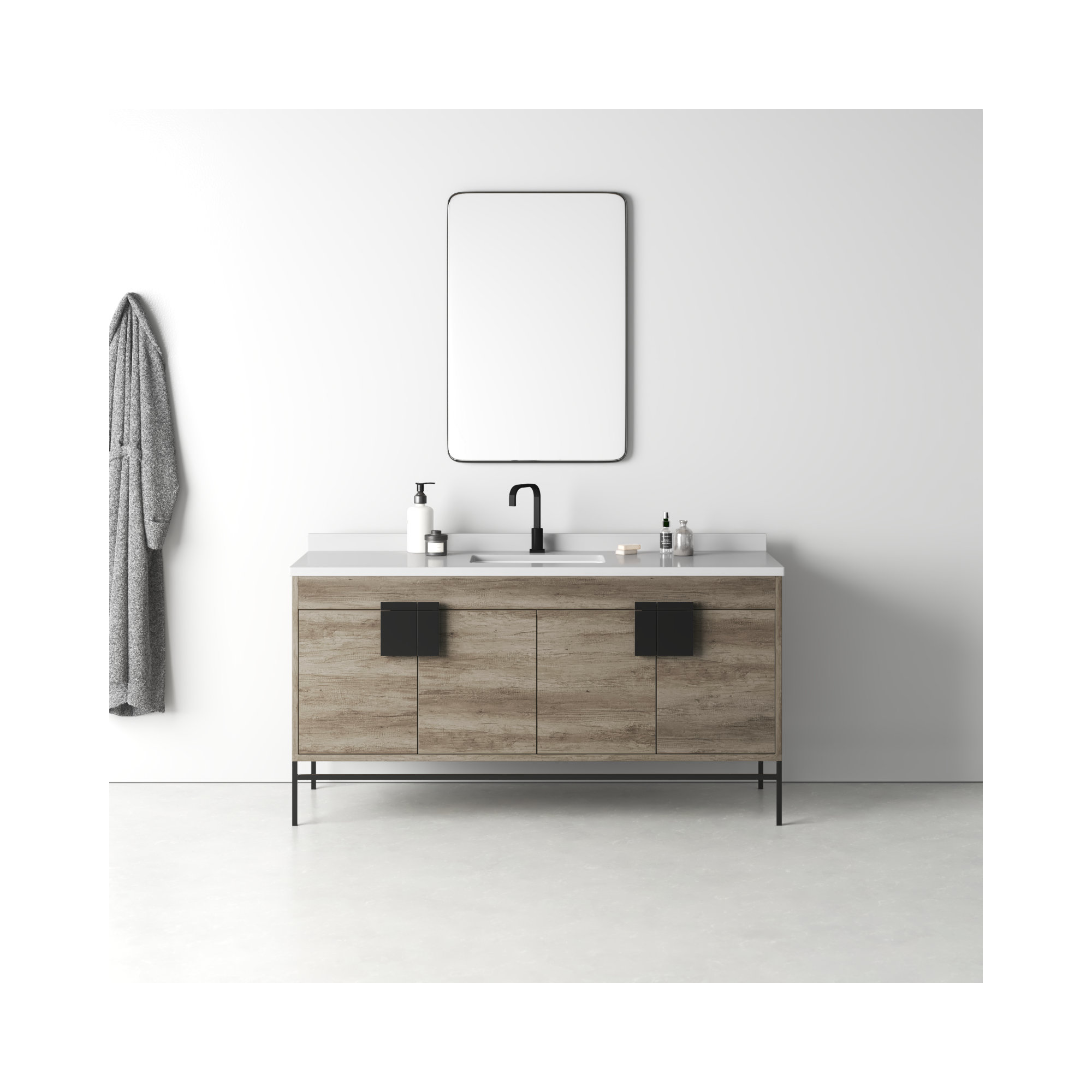 Maisie 60'' Single Bathroom Vanity, Grey, Black