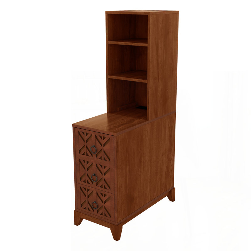 End Table with 3 Drawers, Corner Table with 2 Open Shelves, Tall Side Table for Bedroom and Corner, Natural