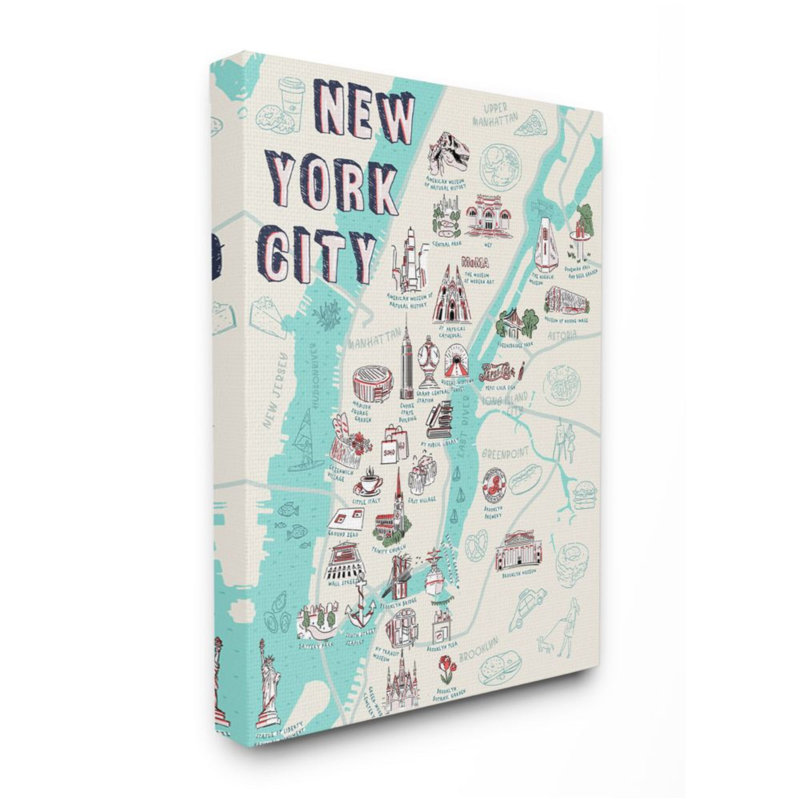 "New York City Landmark Map" par Ziwei Li, impression d'art textuel, H 40 po x l 30 po, Toile tendue