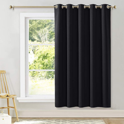 Wide Drapes For Sliding Glass Door, Window Treatments For Patio Doors, Grommet Thermal Insulated Blackout Curtains (1 Piece, Black, 70 By 72-Inch)